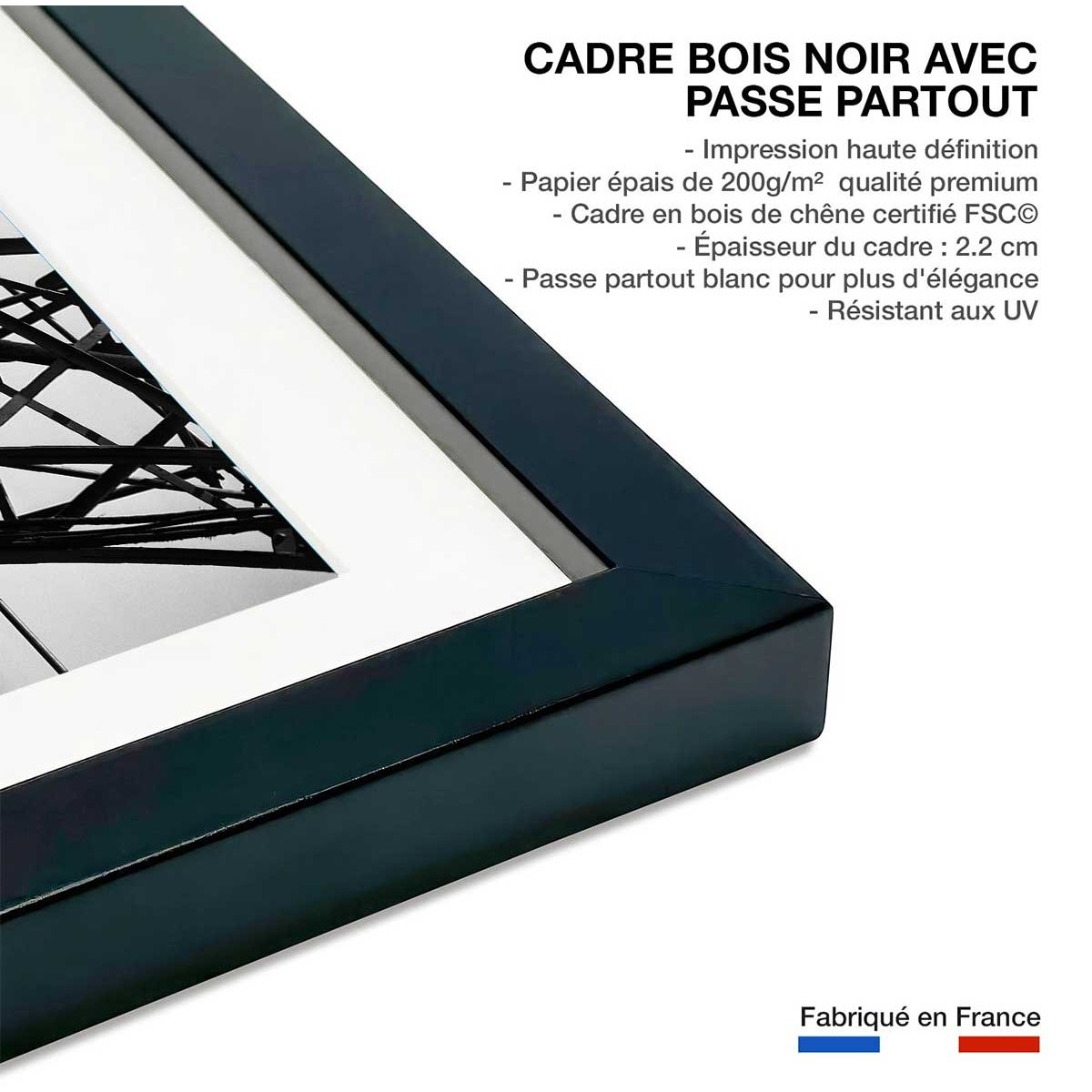 Affiche photo d'art - Télévision - La Tour Eiffel,1950 affiche + cadre en bois - noir, HEXOA