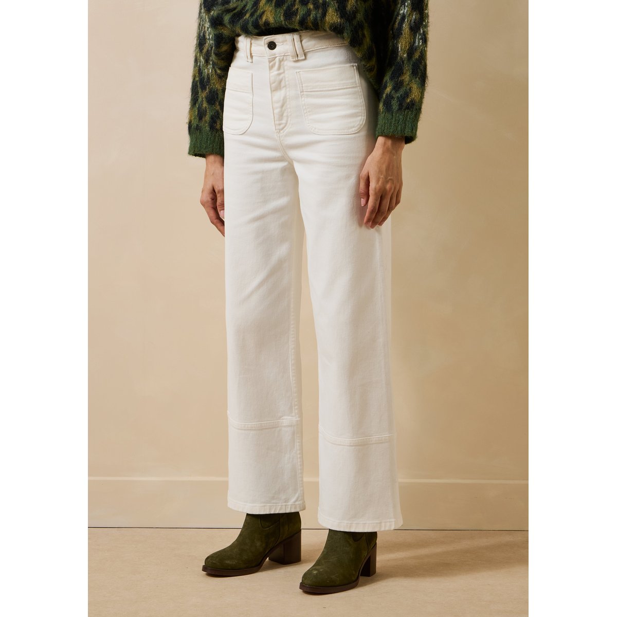 Jean droit taille haute en coton biologique blanc, LA FEE MARABOUTEE