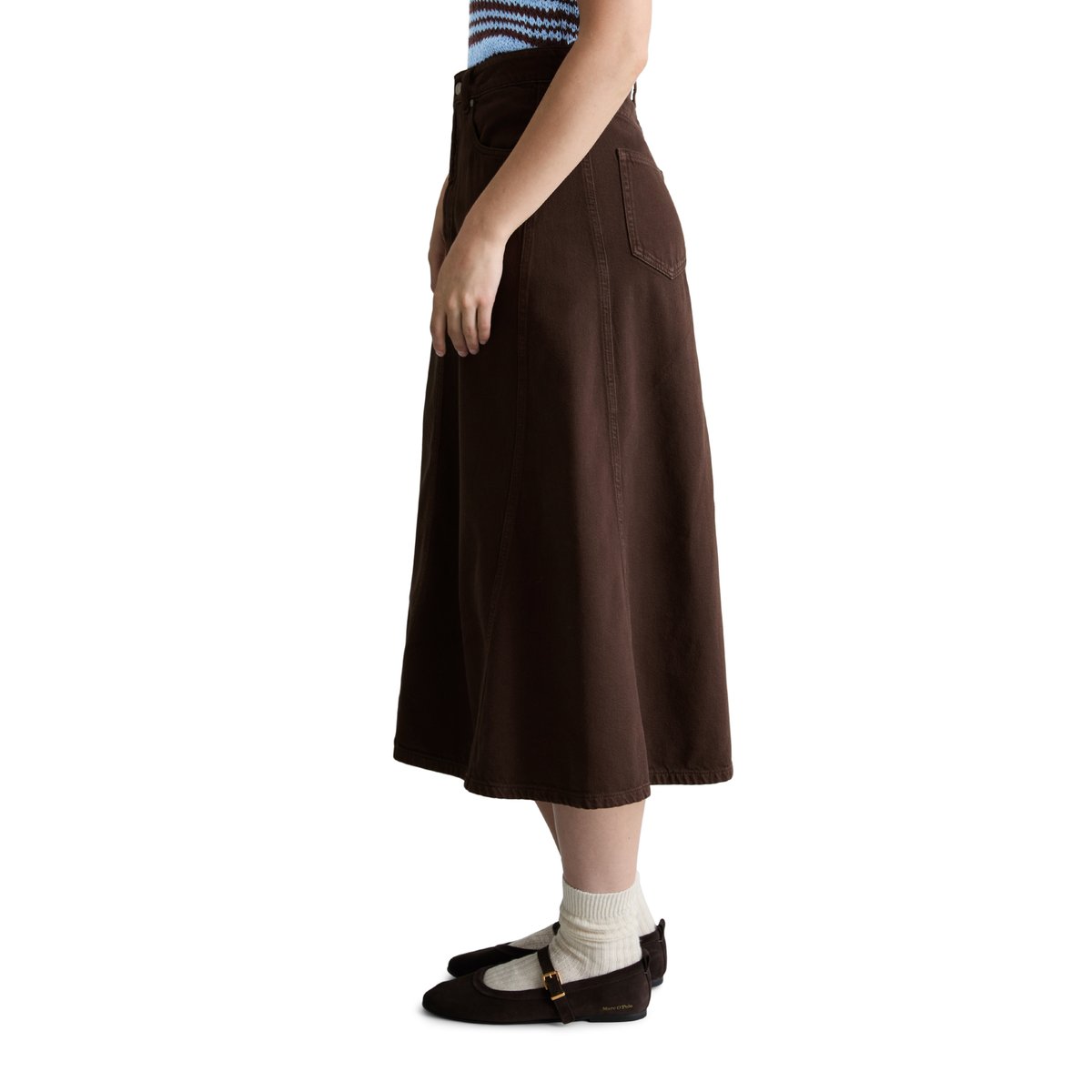 Jupe en jean flare en mélange de coton organique et de lyocell marron foncé, MARC O’POLO DENIM