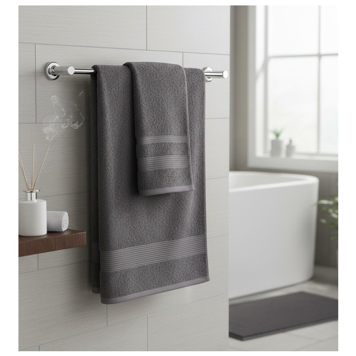 Serviette de toilette en coton Lilas anthracite, EDEN