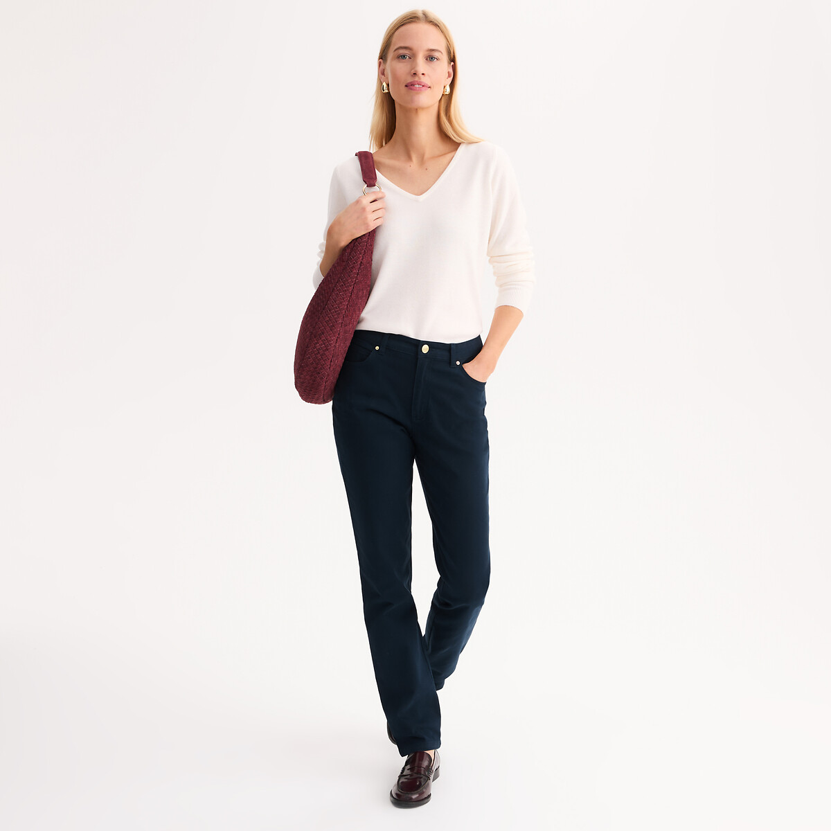 Rechte broek met 5 zakken, stretchkatoen marine , ANNE WEYBURN