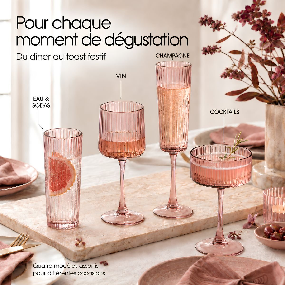 Verre à vin GRIGIO rose, MICA DECORATIONS