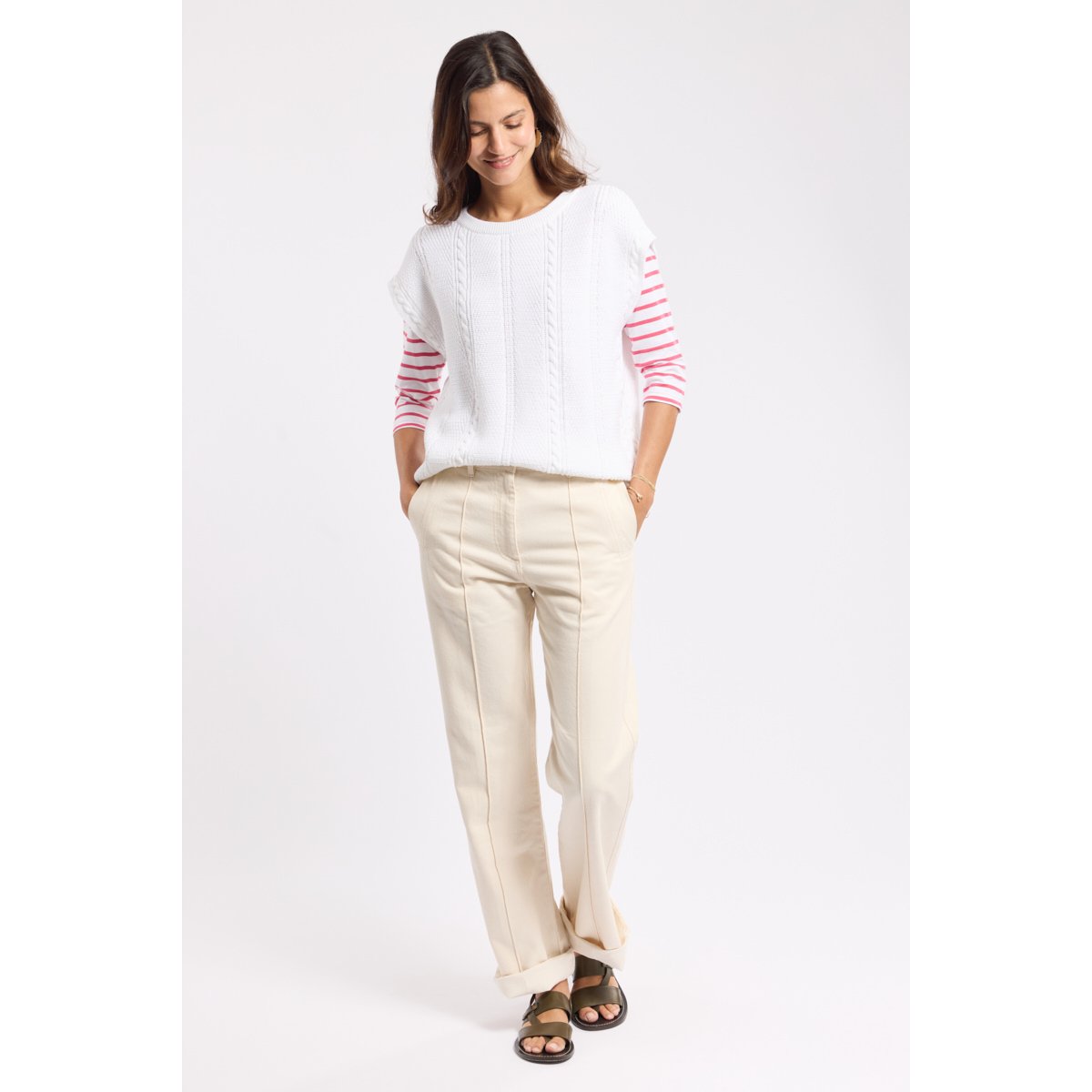 Pull sans manche en coton blanc, ARMOR-LUX