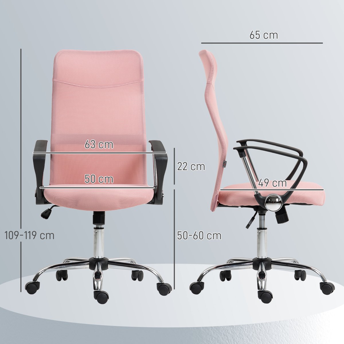 Chaise de bureau Tissu maille Rose rose, HOMCOM