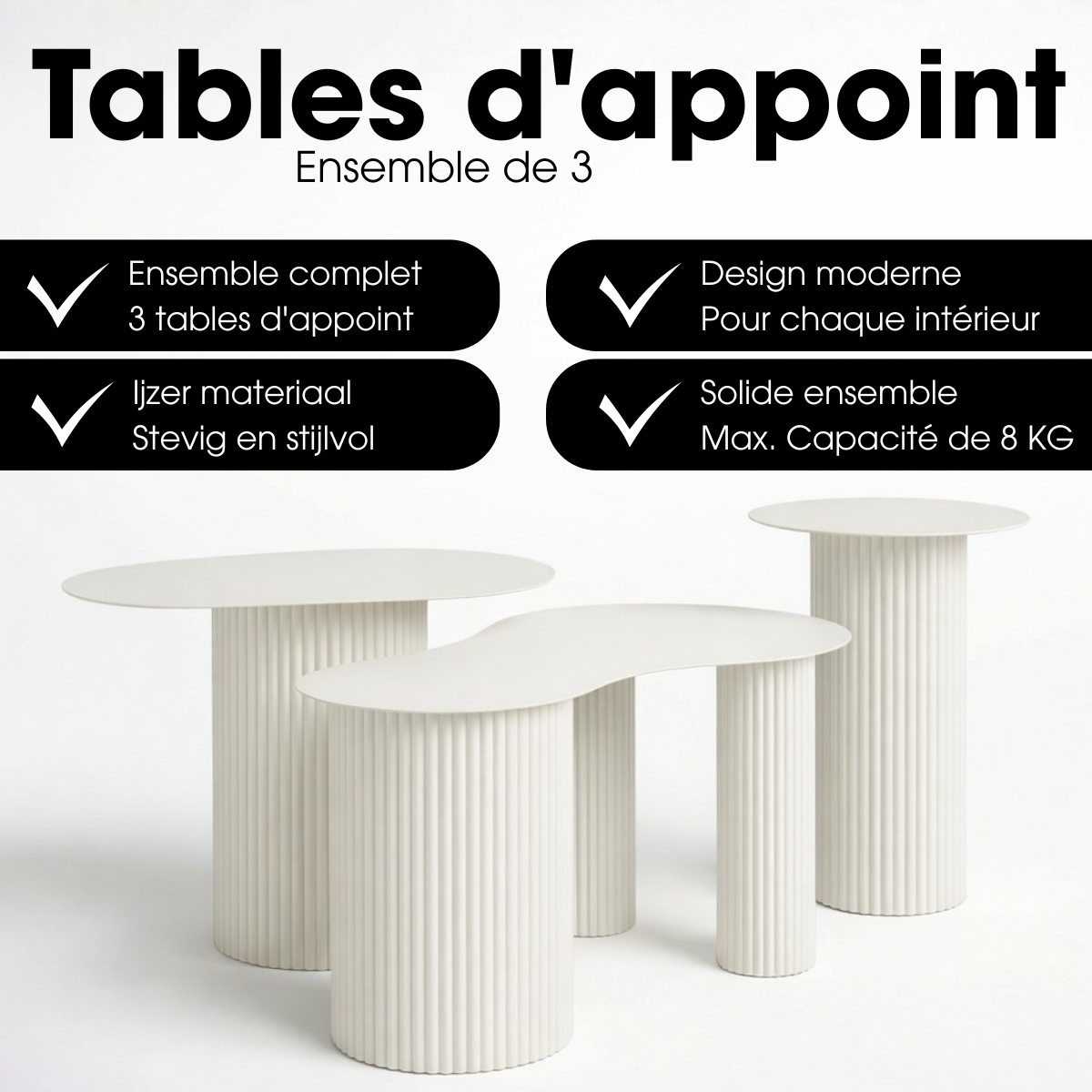 Table d'appoint LUX blanc cassé, MICA DECORATIONS