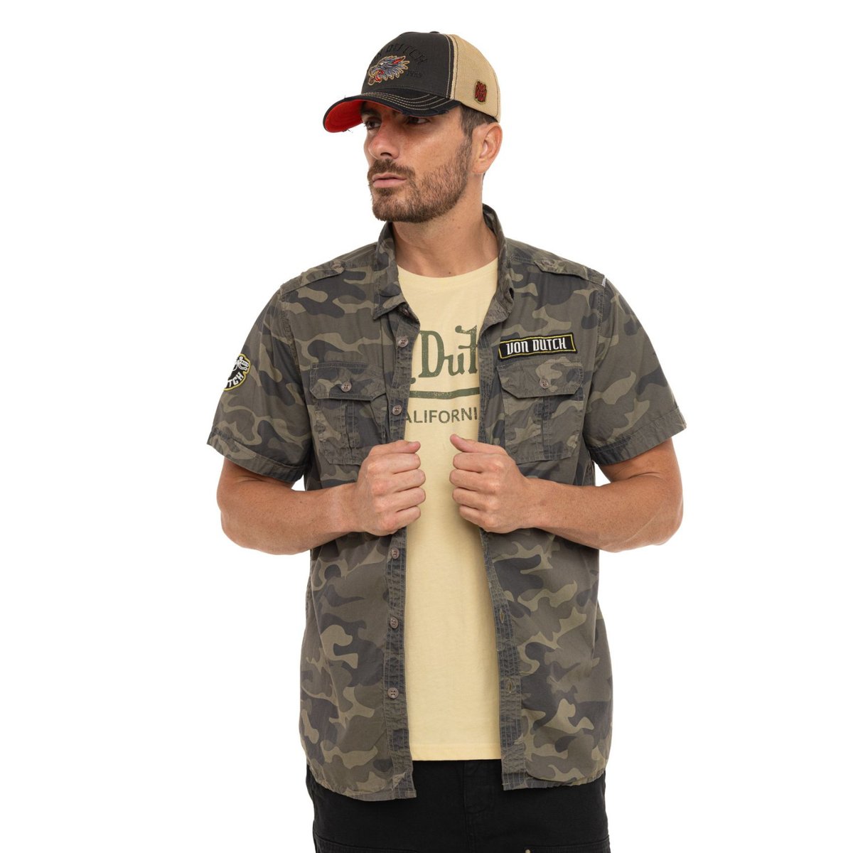 Chemise en coton DEREK camouflage/noir/blanc, VON DUTCH