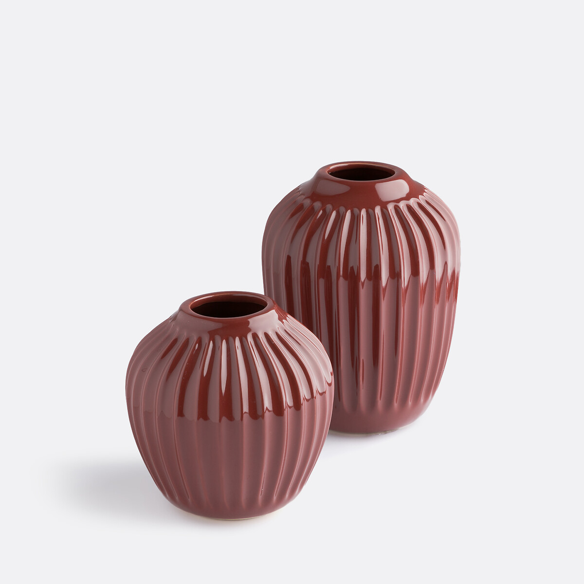 Jarrón estriado de cerámica H15 cm Estria rojo oscuro, LA REDOUTE INTERIEURS