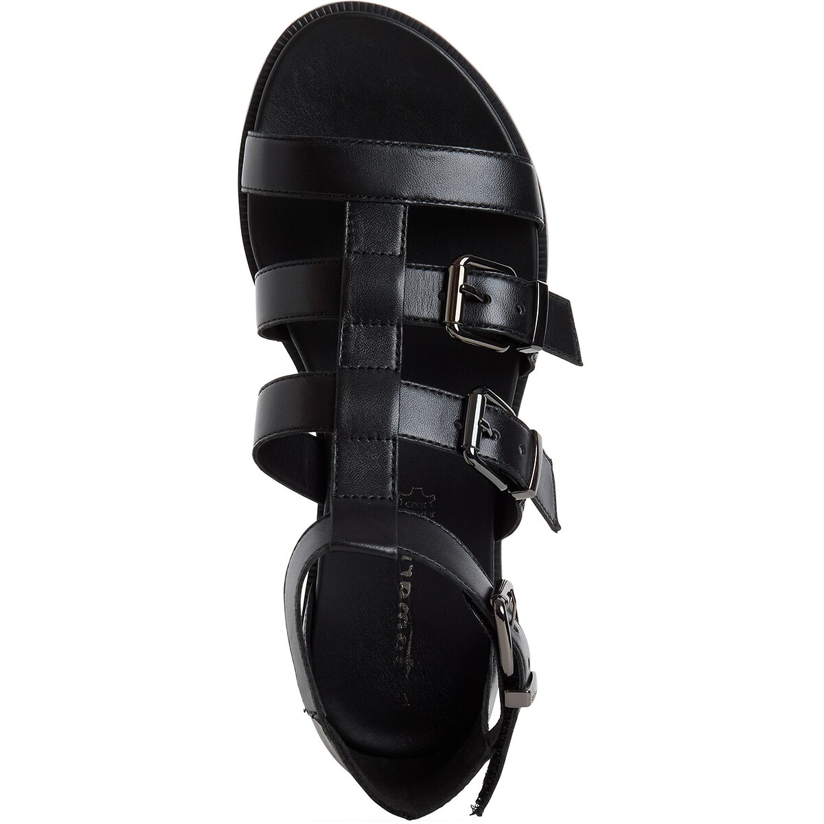 Sandales plates en cuir, talon fermé noir, TAMARIS
