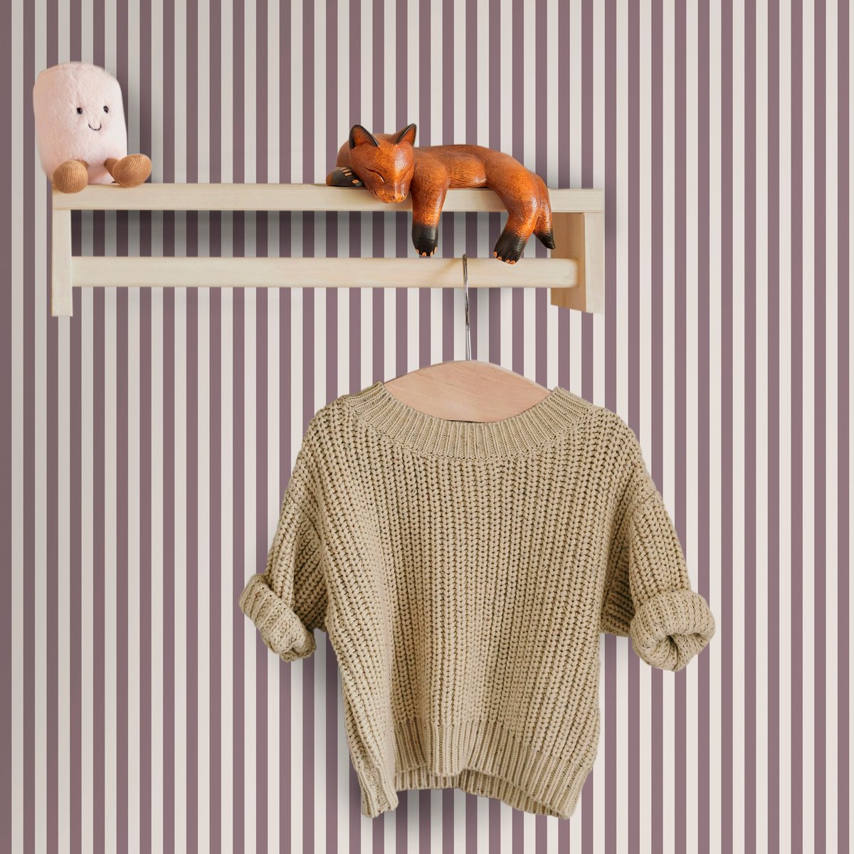 Papier peint petites rayures vintage parme, blanc cassé, SUPERFRESCO EASY