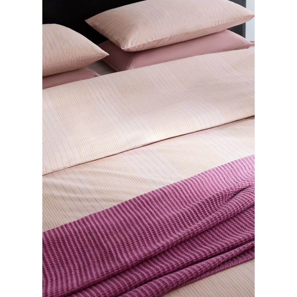 Housse de couette coton percale rayures aquarelle lit 150/160 cm rose, MANGO HOME