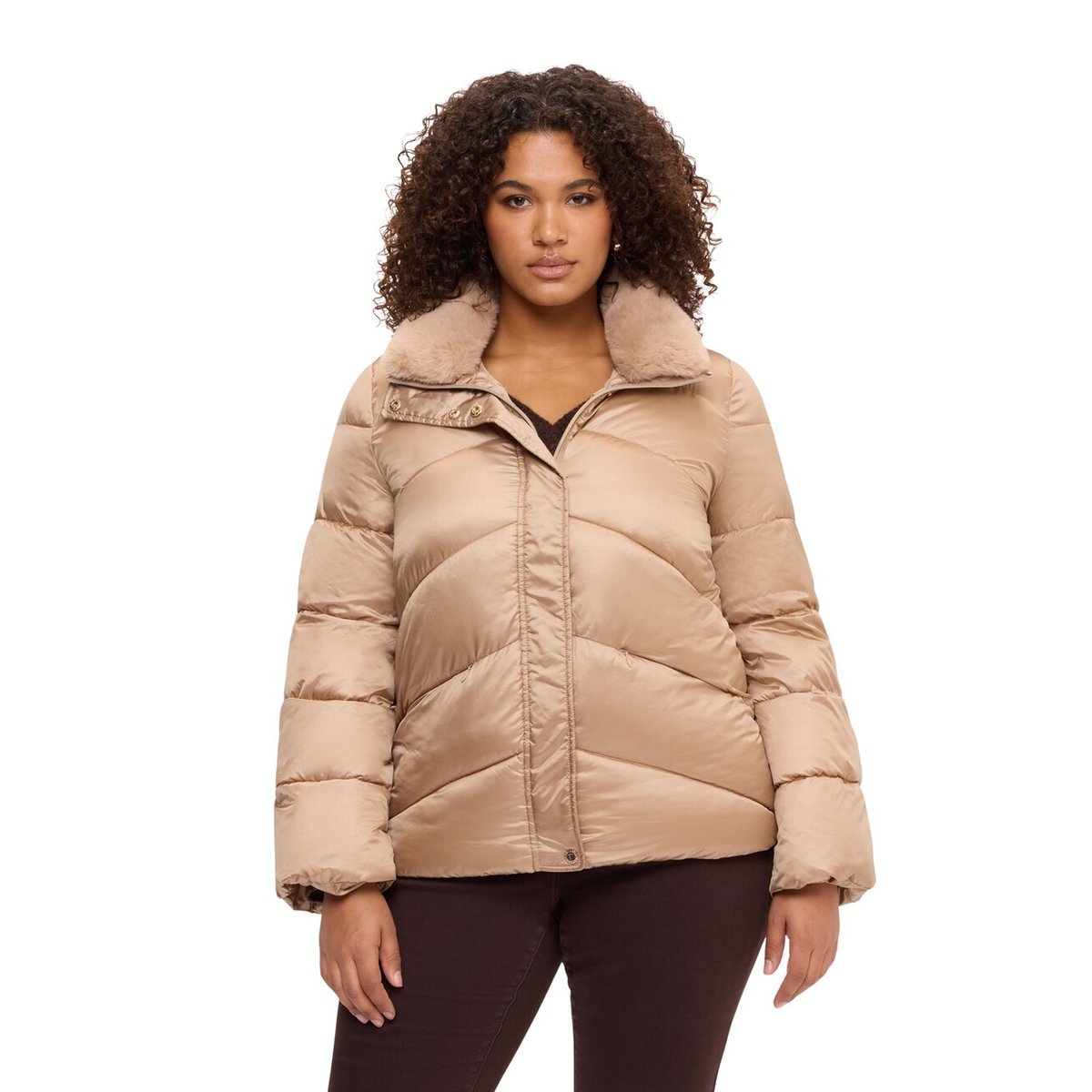 Doudoune courte avec col en peluche beige, FIORELLA RUBINO