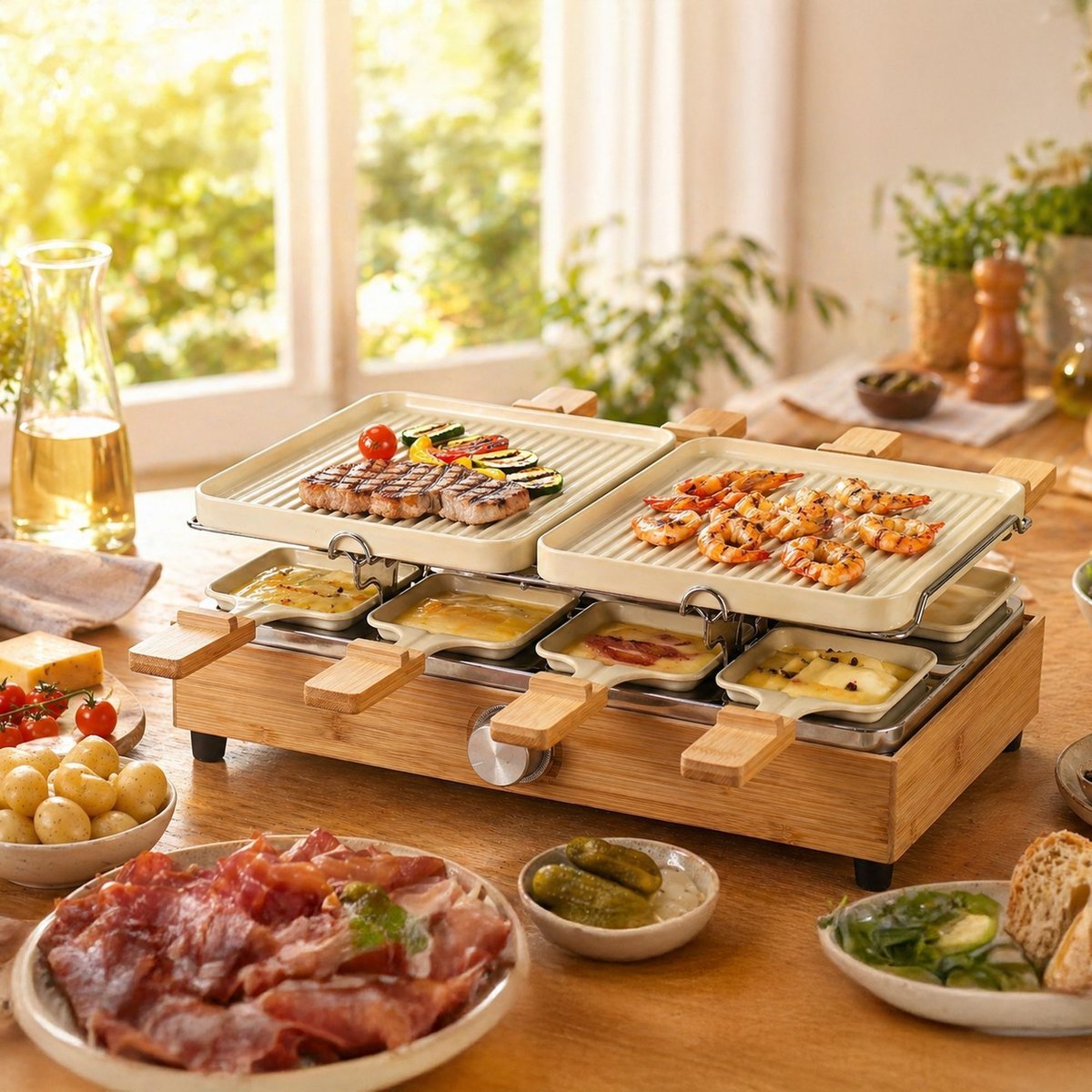 Appareil à raclette 8 personnes beige-naturel-noir, MENASTYL