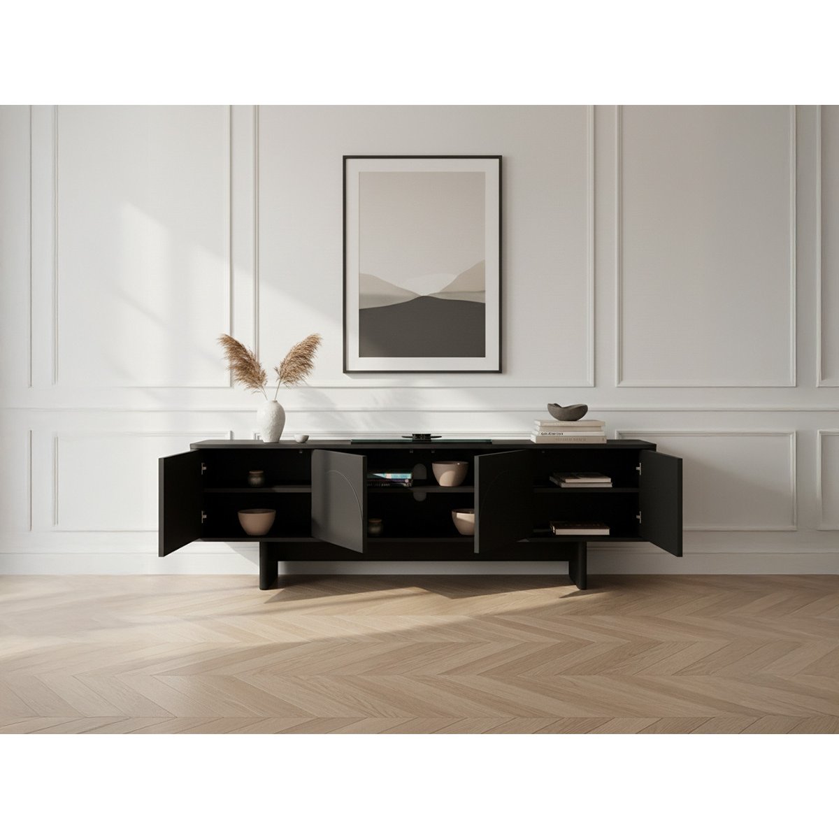 Meuble TV 180 cm MDF, ESTEBAN noir, BOBOCHIC