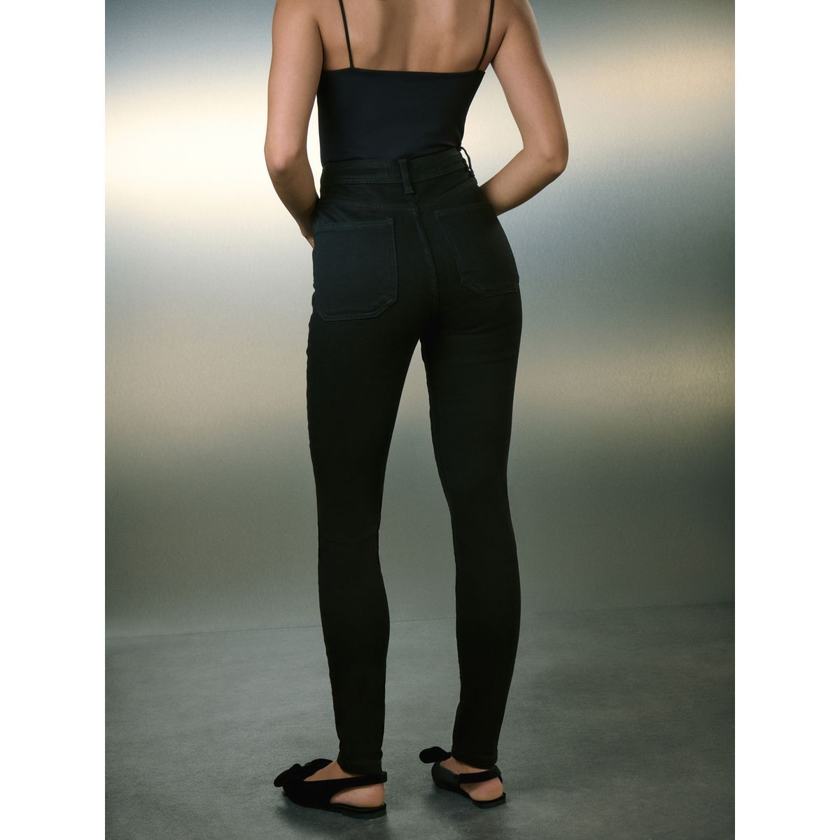 Jean skinny taille haute à poches plaquées noir, NEXT