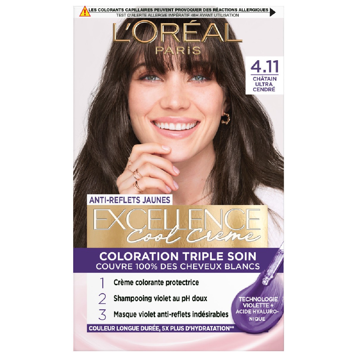 Coloration Excellence Cool Crème 4.11 - châtain ultra cendré, L'OREAL PARIS
