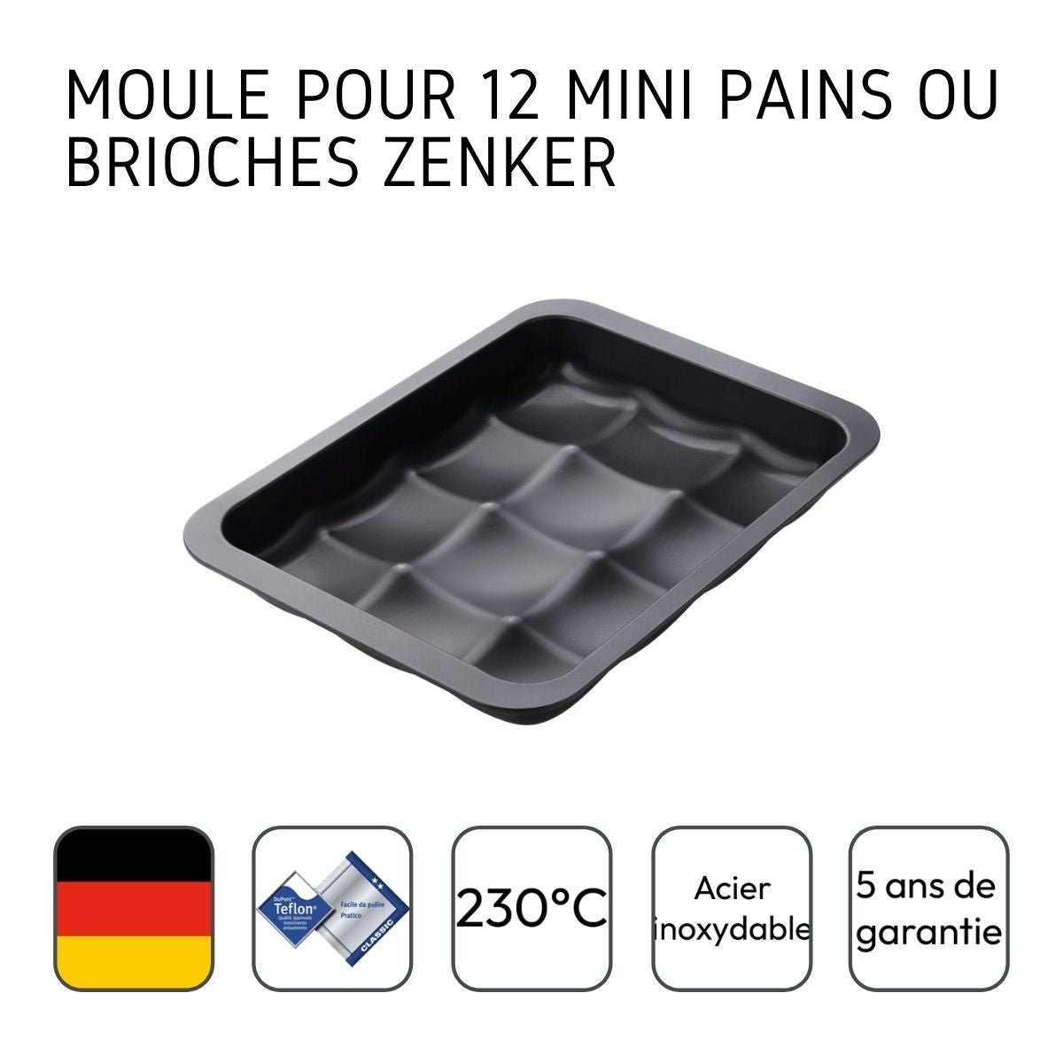 Moule 12 mini pains, brioches BLACK METALLIC noir, ZENKER