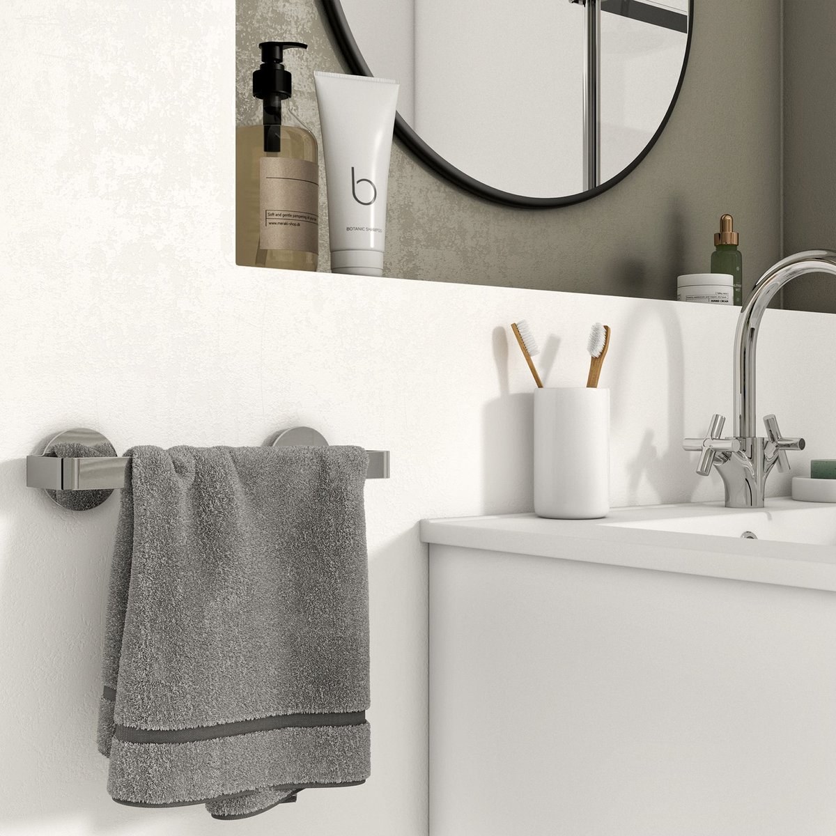 Porte-serviette 1 barres en inox, ESSENTIAL argent, SENSEA