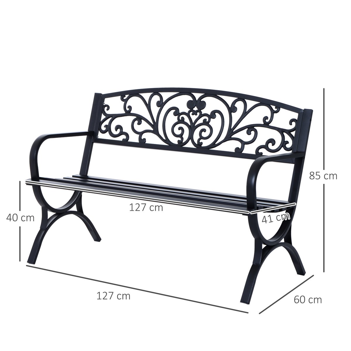 Banc de jardin Métal Noir noir, OUTSUNNY