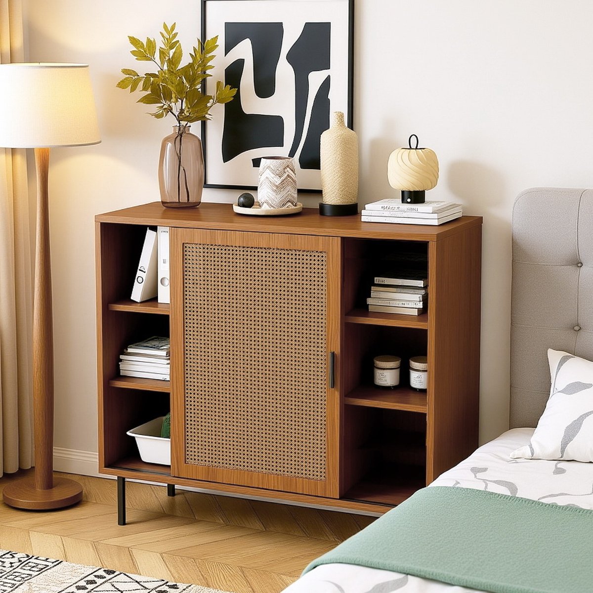 Armoire de rangement avec 2 portes et 4 couches, JORDIH Armoire noyer, MEUBLES COSY
