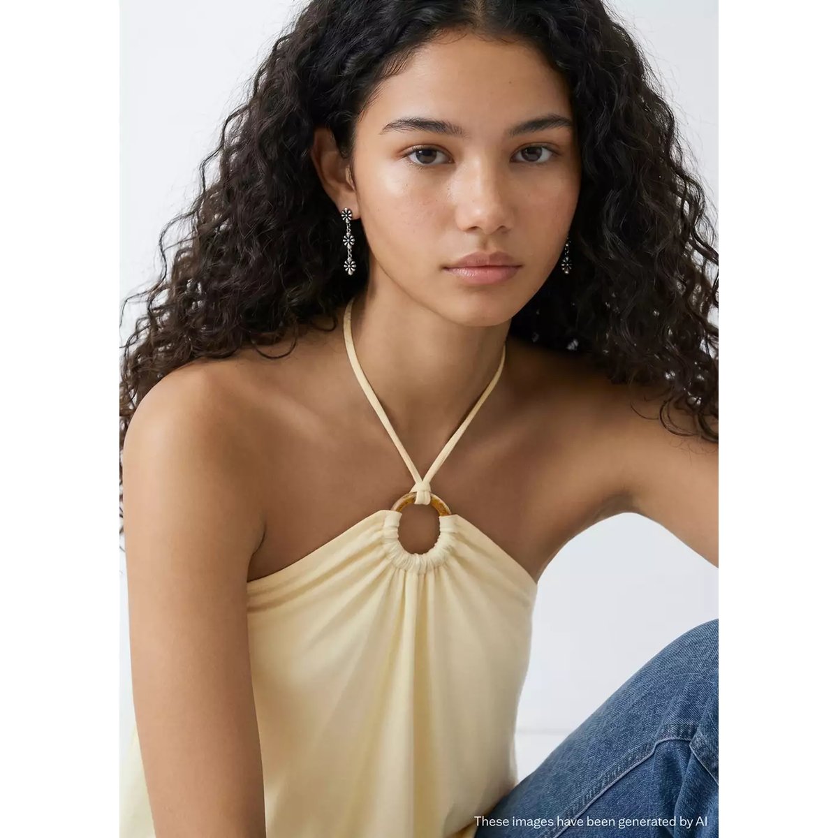 Top halter avec détail anneau jaune pastel, MANGO TEEN
