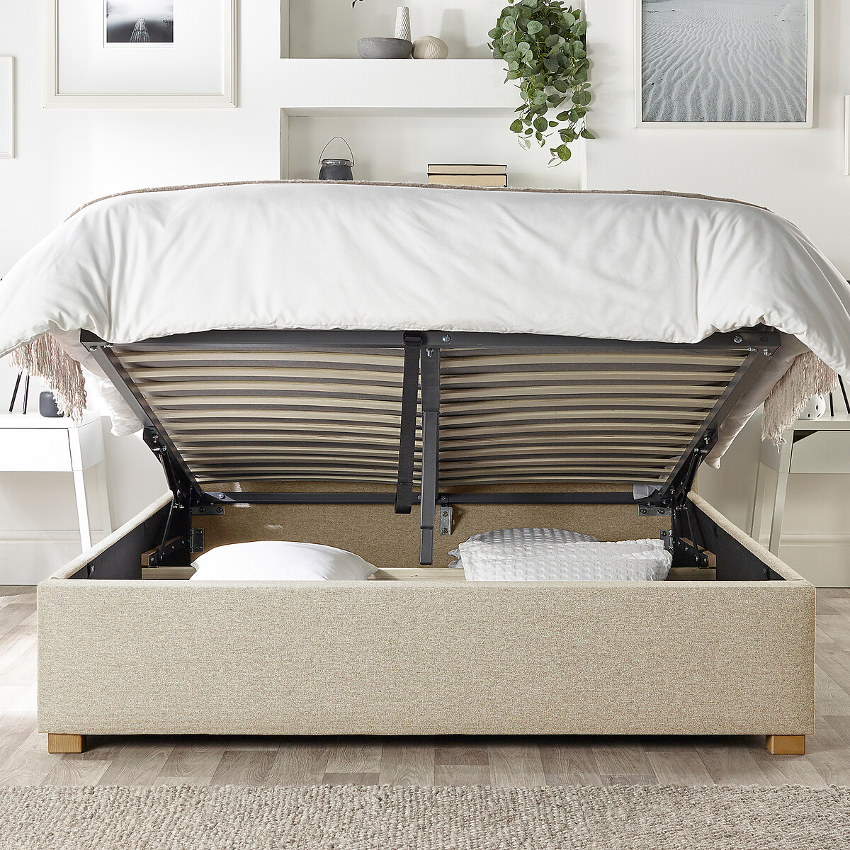 Soho Fabric Ottoman Storage Bed with Upholstered Winged Headboard natural, CATHERINE LANSFIELD