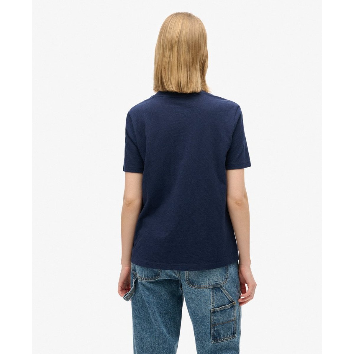 T-shirt décontracté avec logo pailleté bleu marine intense flammé, SUPERDRY