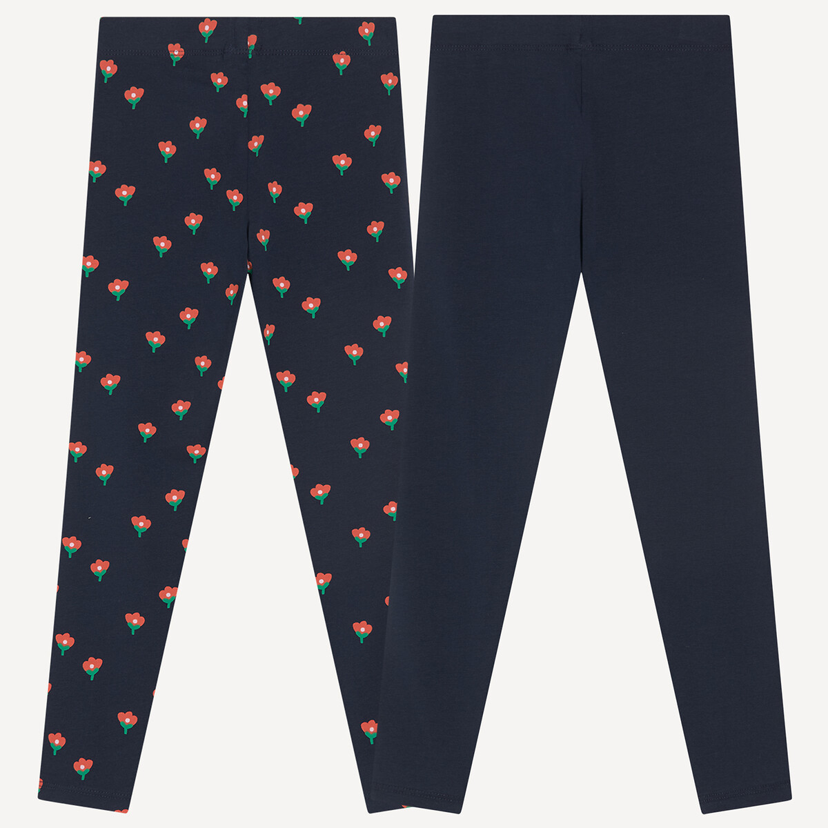 Pack of 2 Leggings navy blue+printed, LA REDOUTE COLLECTIONS