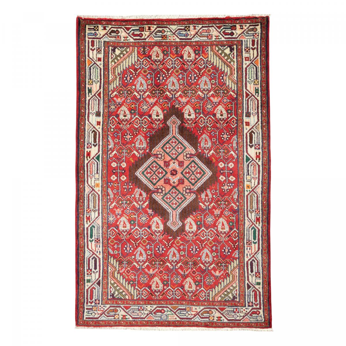 Tapis d'orient aux motifs orientaux, noué main, HAMADAN 19 rouge, crème, marron, UN AMOUR DE TAPIS