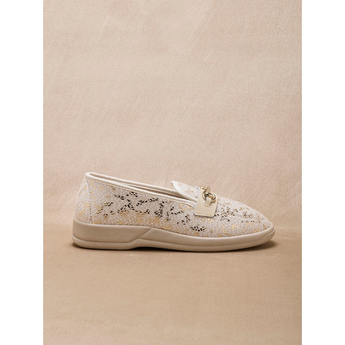 Mocassins intérieur éponge imprimé beige, PEDICONFORT