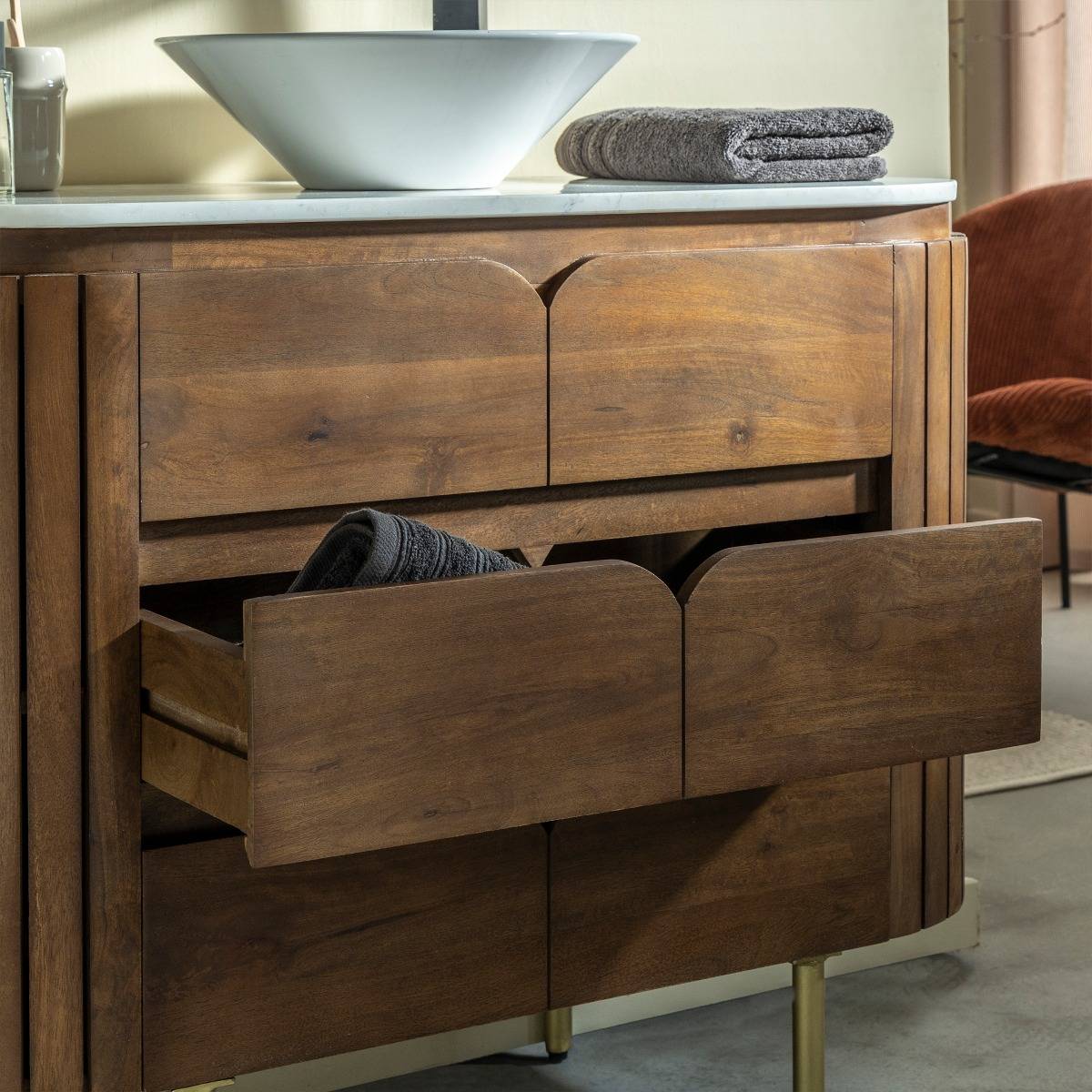 Meuble sous vasque en bois de manguier SIENNE bois foncé, MADE IN MEUBLES