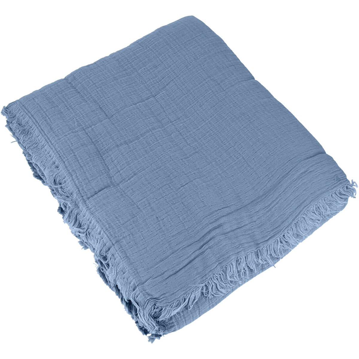 Jeté de lit gaze de coton ALMA Made in Europe bleu, FEBRONIE