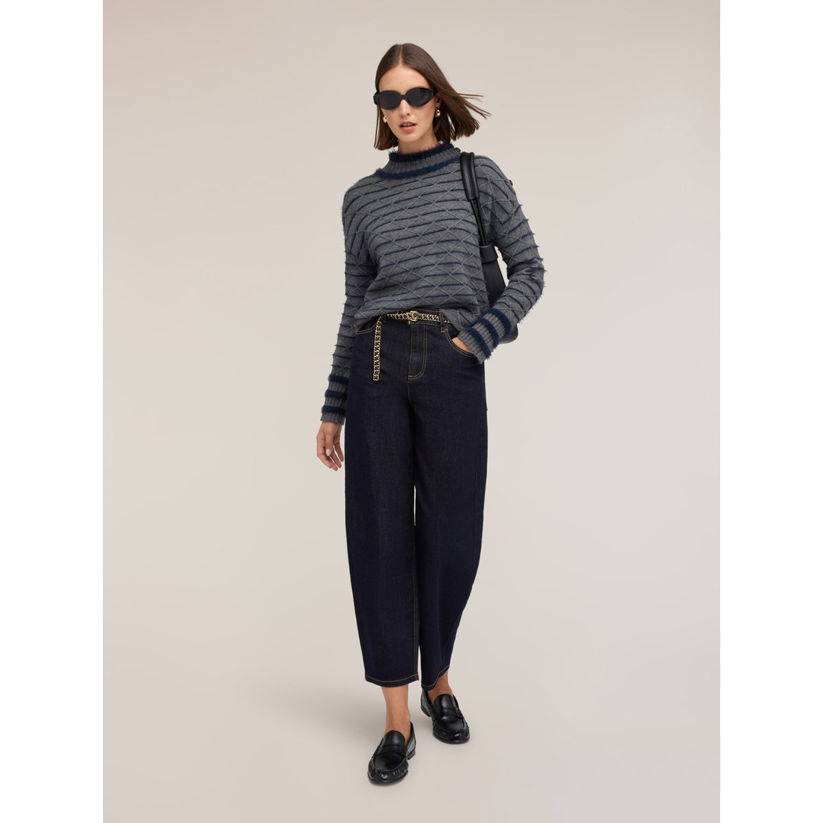 Pull jacquard à boutons gris, MOTIVI