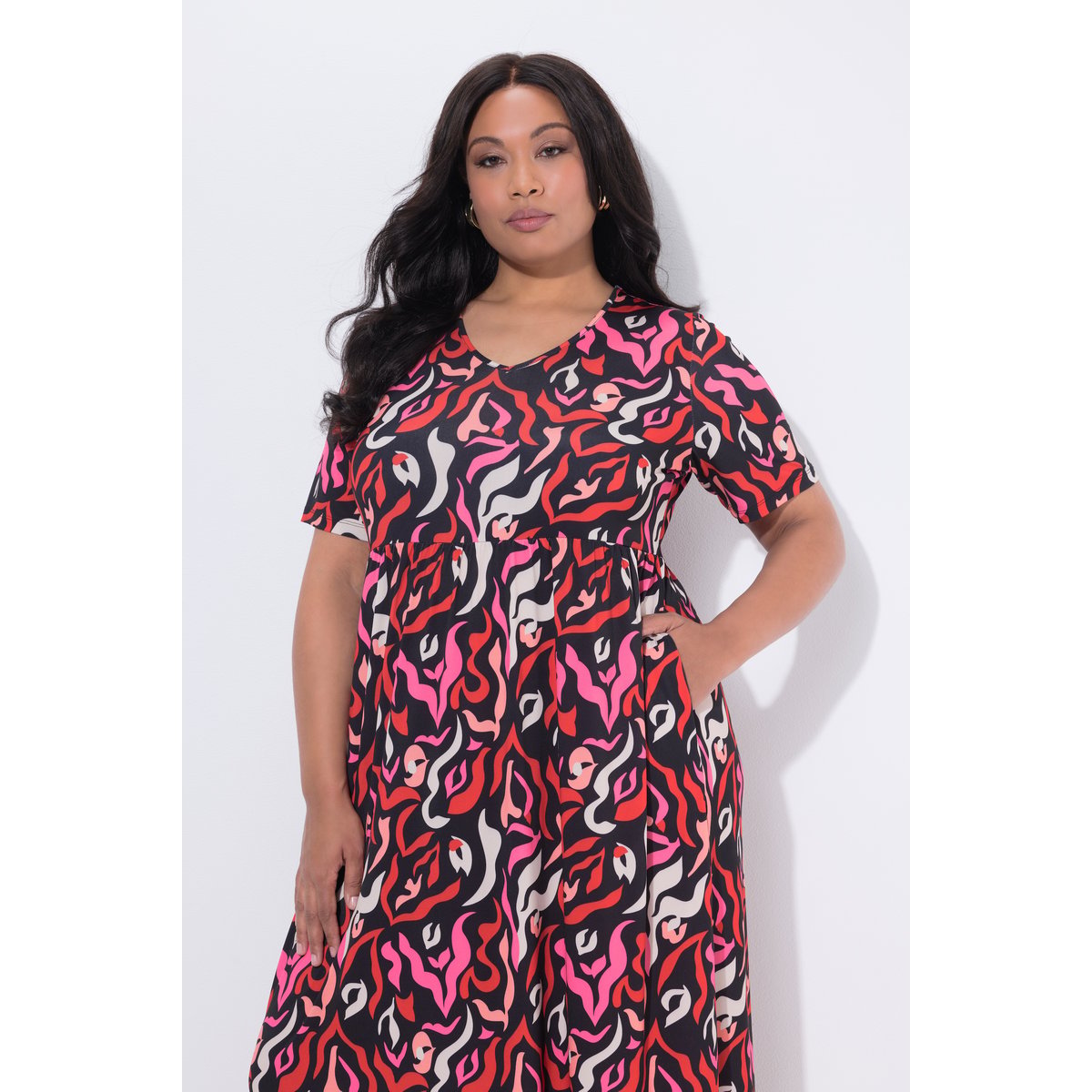Robe maxi coupe évasée, poches noir, ULLA POPKEN