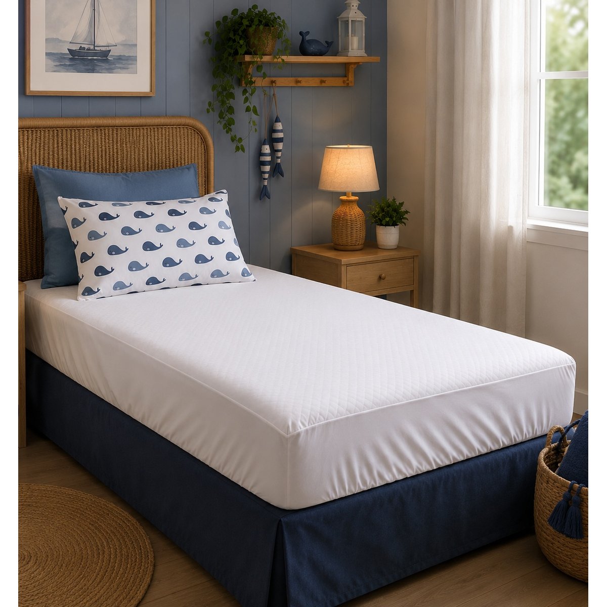 Protege matelas en coton 180 x 200 cm Elisa blanc, EDEN