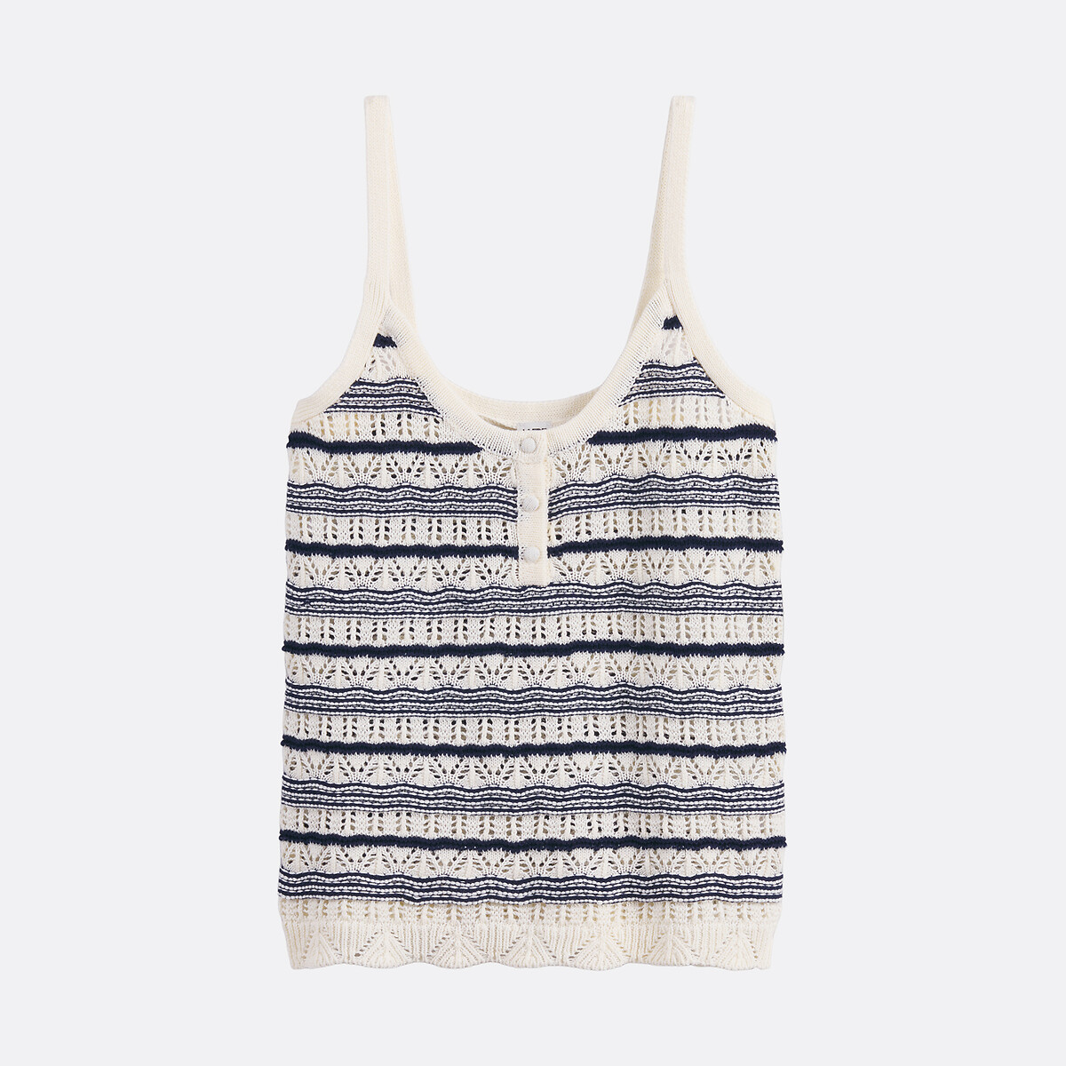 Débardeur en fine maille ajourée rayé noir/écru, LA REDOUTE COLLECTIONS