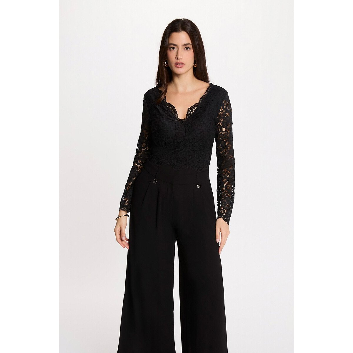 Body col V, en dentelle noir, MORGAN