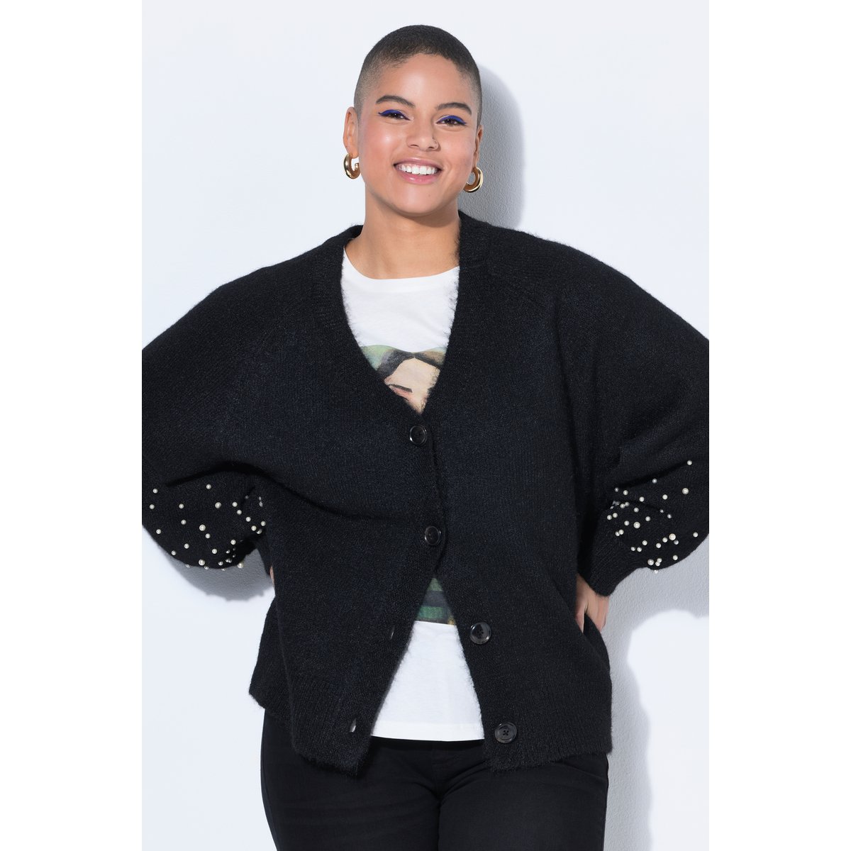 Cardigan oversize à manches ballon avec des noir, STUDIO UNTOLD