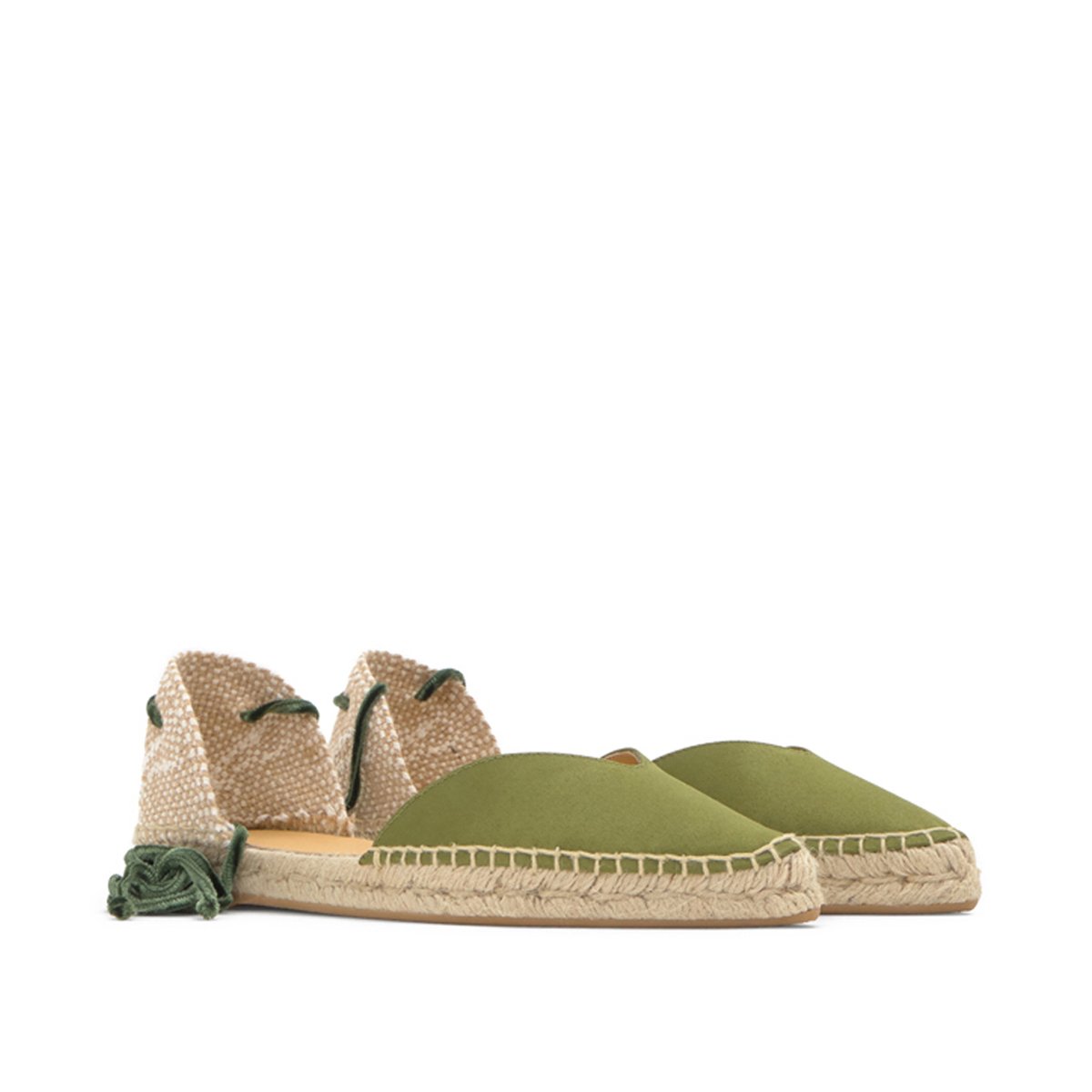 Espadrilles plates en satin à lacets en velours BRAVA PLATFORM vert olive, CASTANER