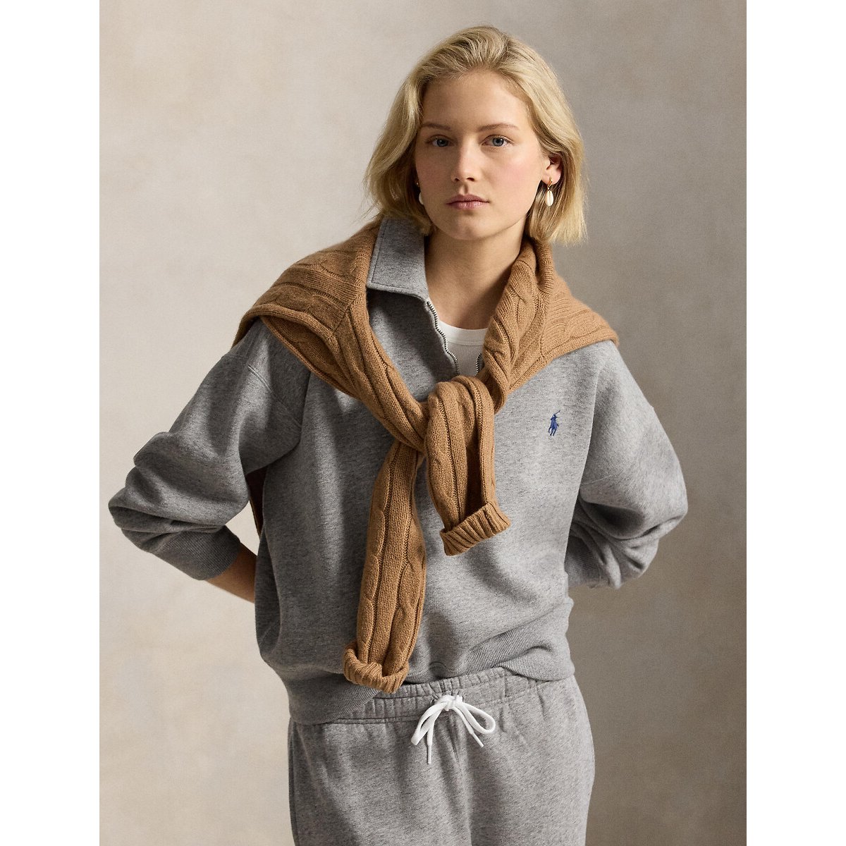 Sweat col polo zippé gris, POLO RALPH LAUREN