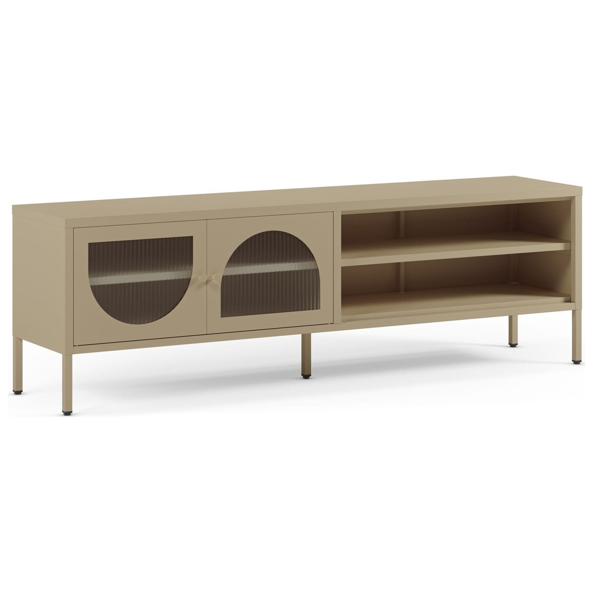 Meuble TV 2 portes 2 niches en métal - YSIA beige, HOMIFAB