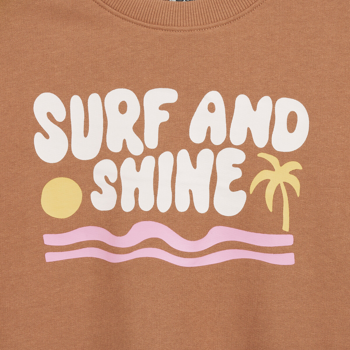 Slogan Print Sweatshirt with Crew Neck brown, LA REDOUTE COLLECTIONS