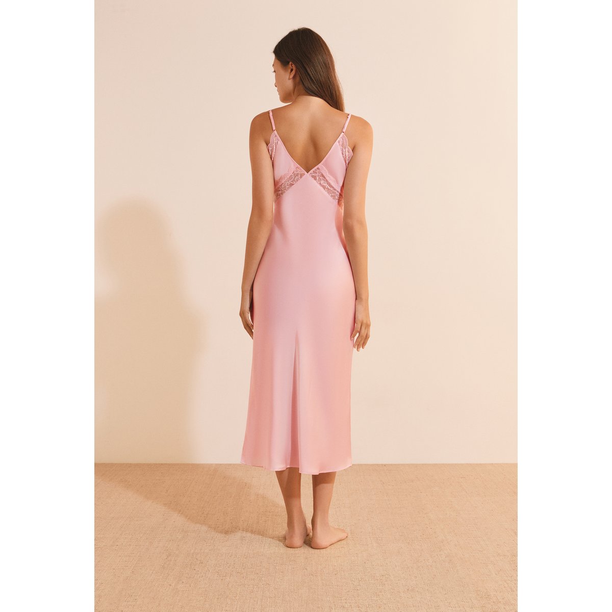 Nuisette longue détails en dentelle DESIRE rose, ETAM