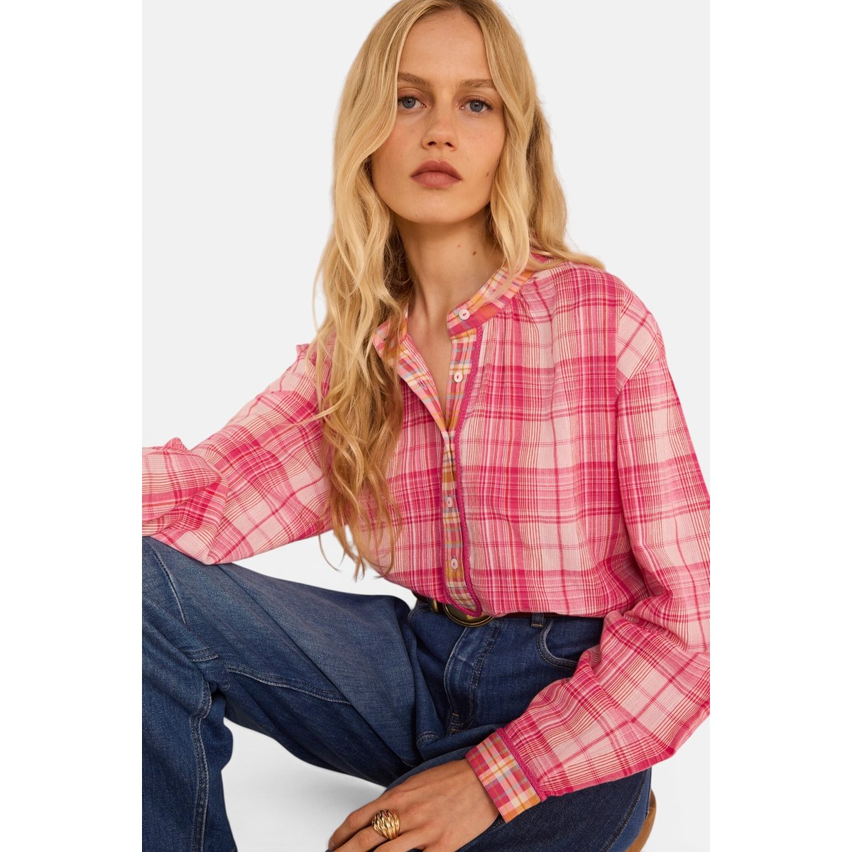 Blouse à carreaux manches longues en coton MELODIE fuchsia, Maison 123
