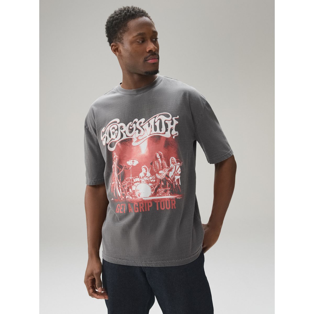 T-shirt à imprimé groupe de musique gris anthracite aerosmith, NEXT
