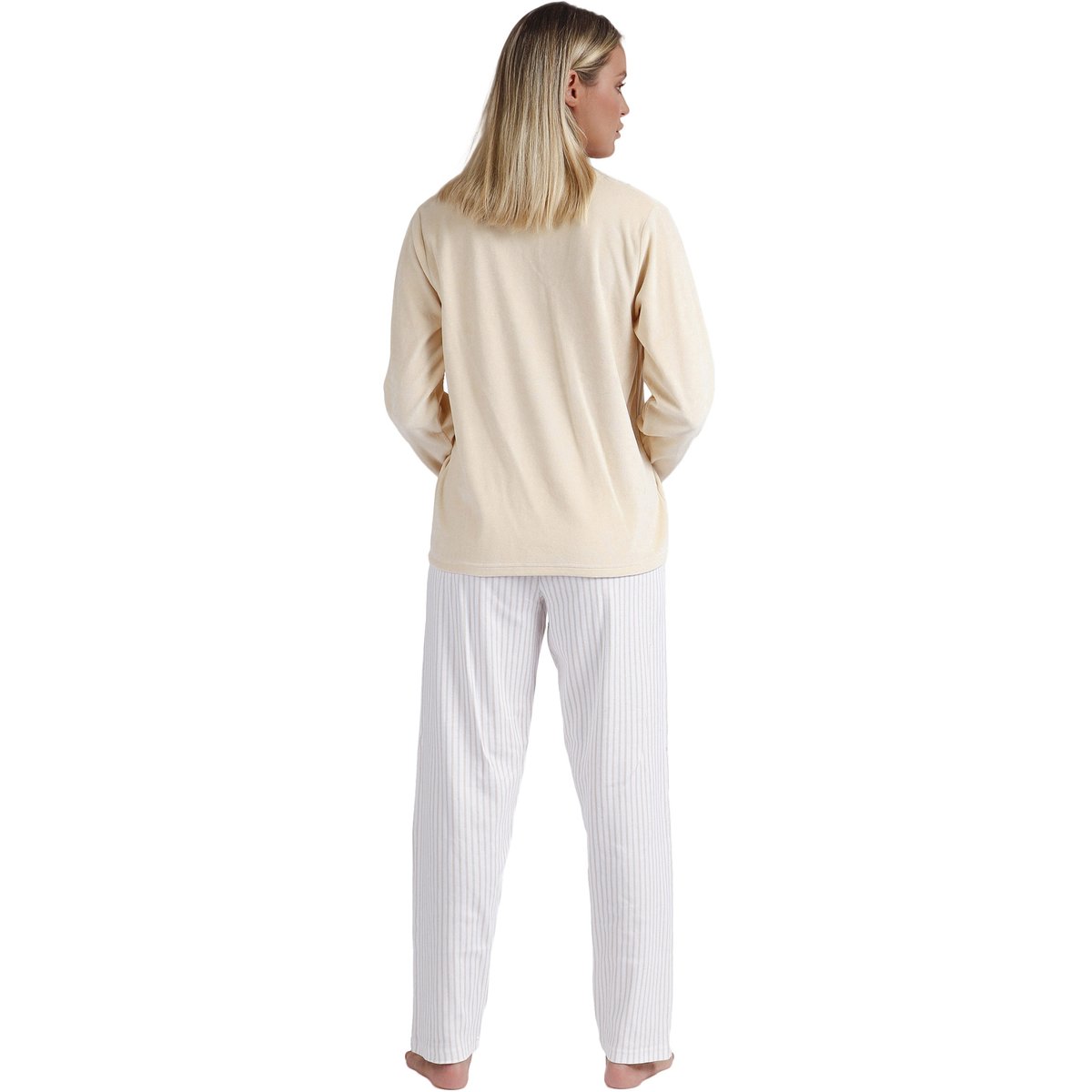 Pyjama pantalon top manches longues Comfort Home beige, ADMAS