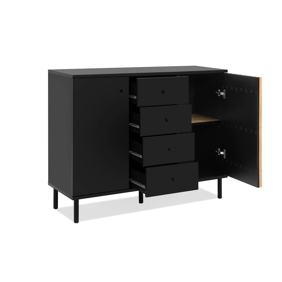 Buffet design noir et décor bois 2 portes 4 tiroirs NOREN noir, PIER IMPORT