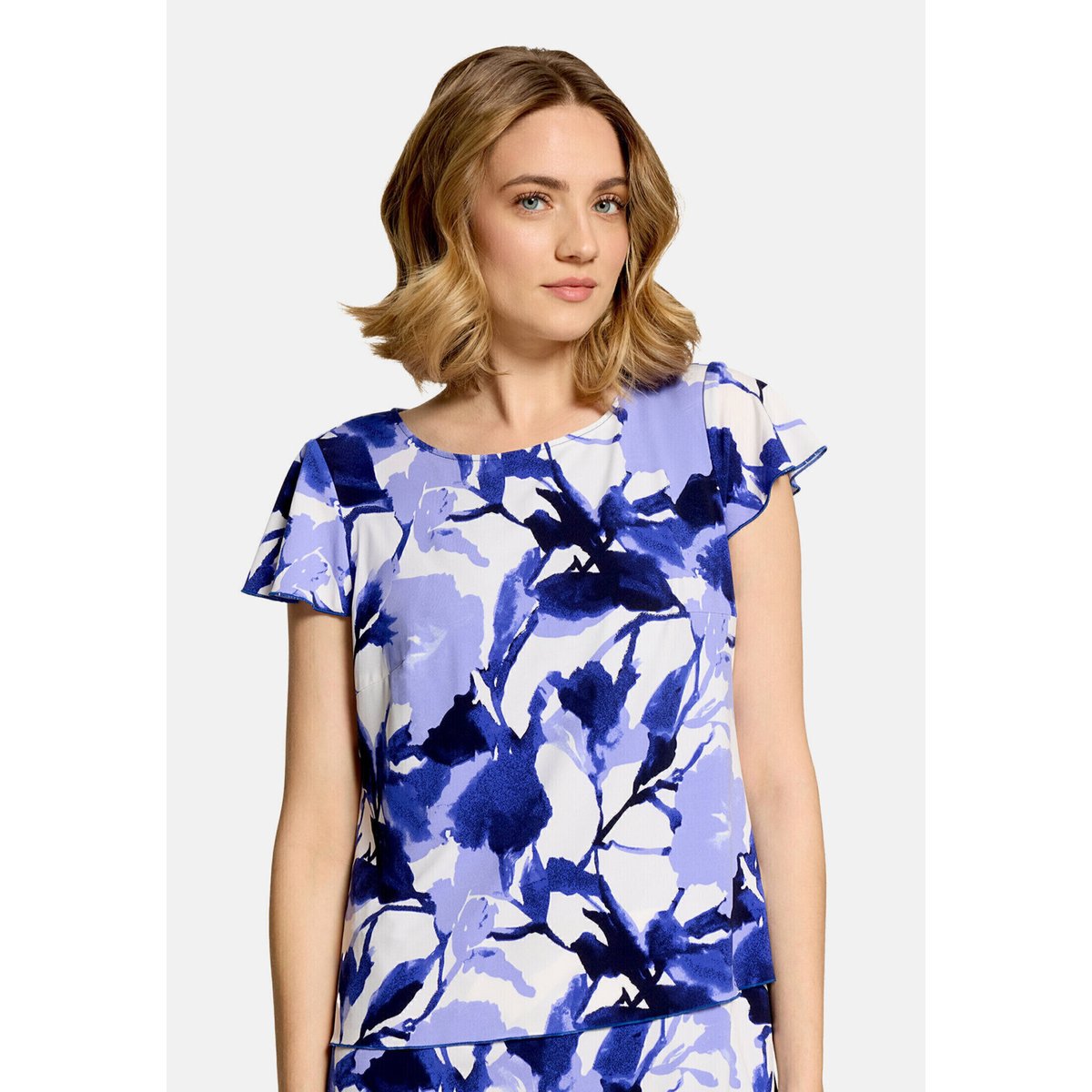 Robe à volants manches courtes blanc/bleu, BETTY BARCLAY