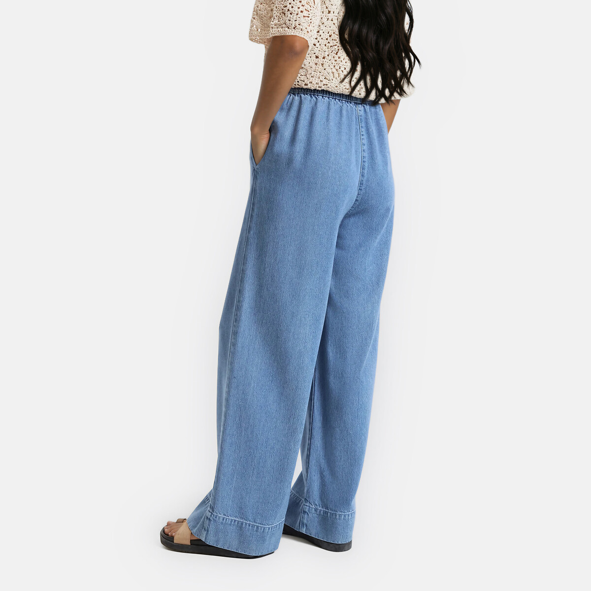 Jean fluide large taille haute élastiquée bleu double stone, LA REDOUTE COLLECTIONS