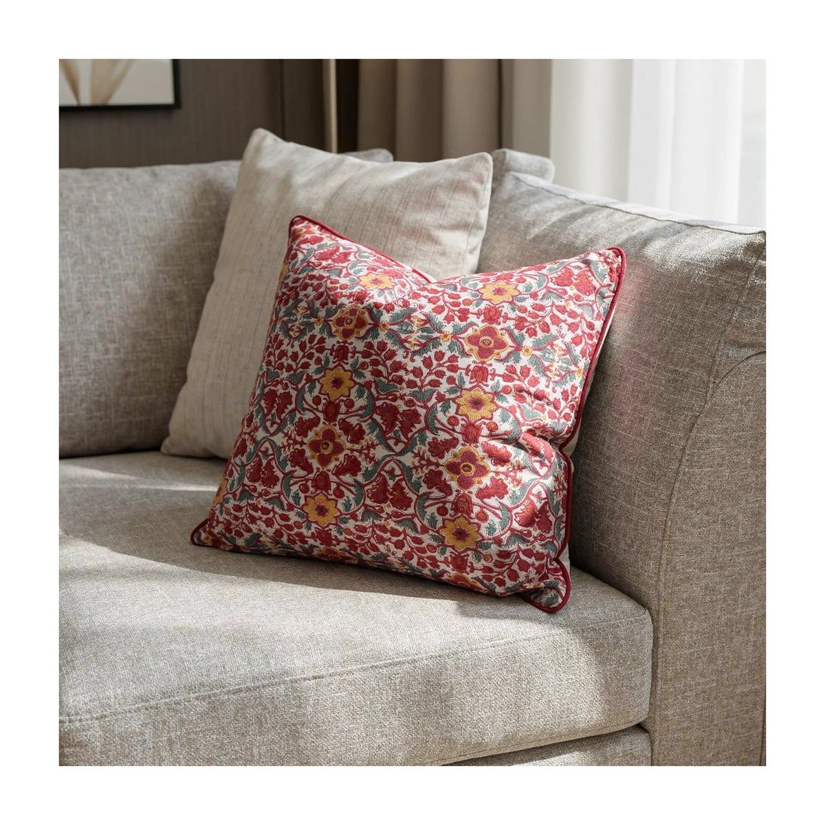 Housse de coussin Wari rouge, gris, ambre, ARCHIV