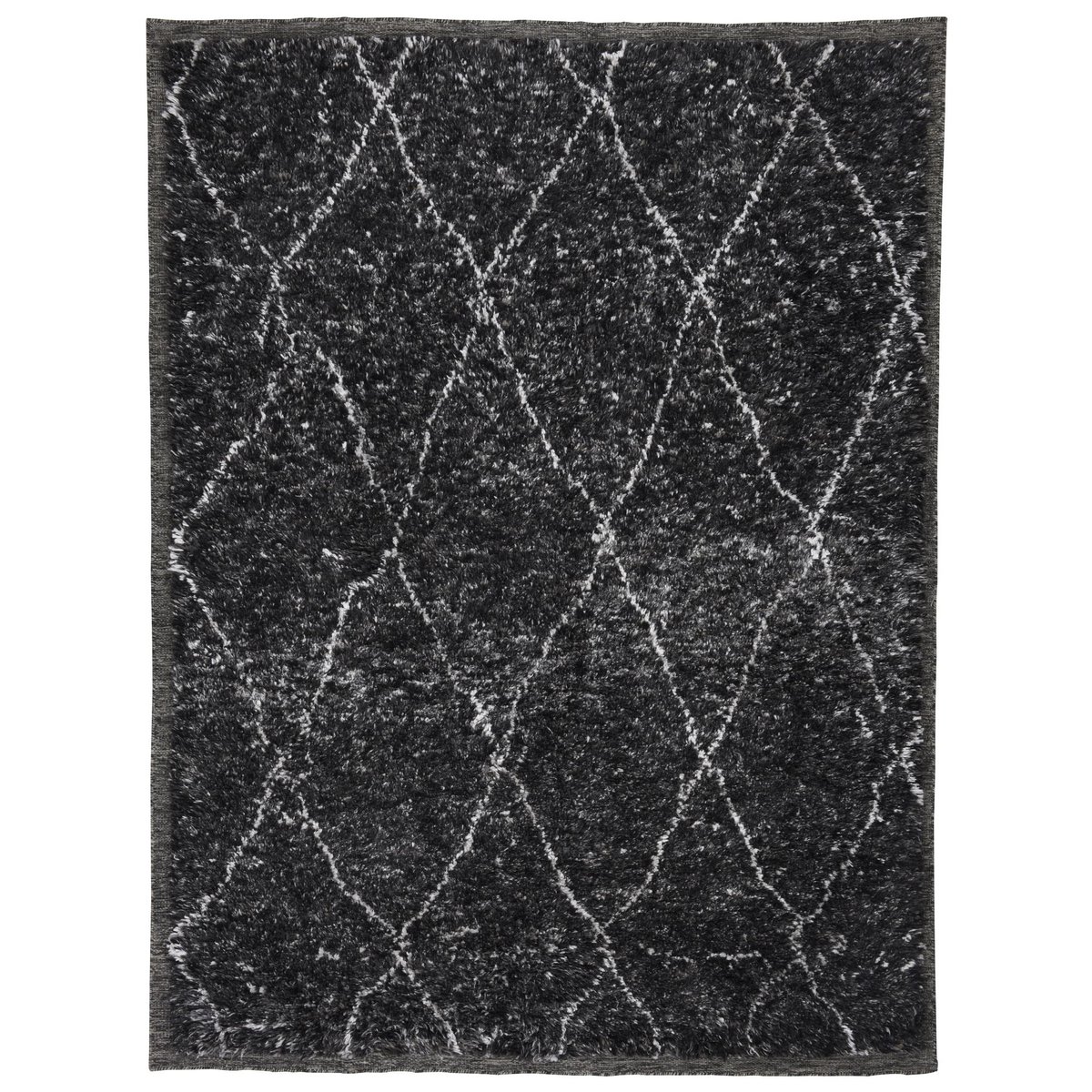 Tapis noué à la main en laine vierge viscose et polyester anthracite, THEKO